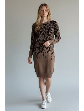 VENUS Cheetah Print Sweater Dress Tan Black Gradient Bodycon Knit XS
